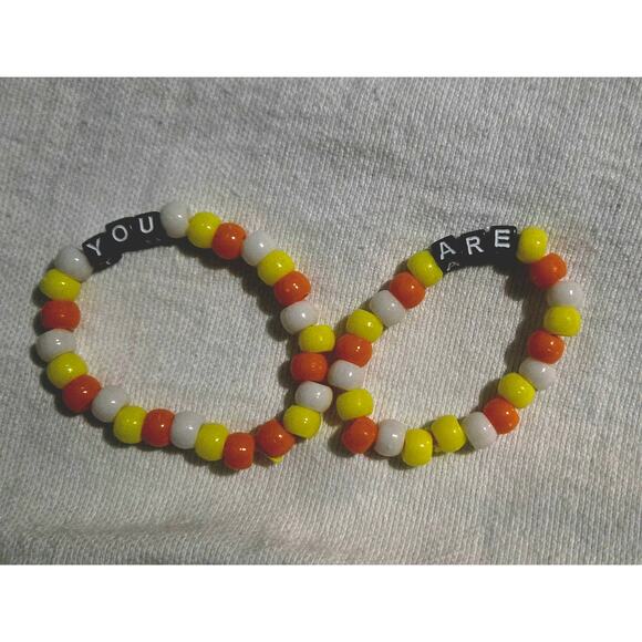 You Are My Sunshine Pony Bead Stretch Bracelets Orange Yellow and White Handmade - Picture 5 of 6
